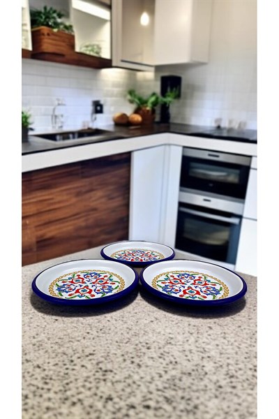 16 Cm 3 Parça Emaye Tabak 3 Kişilik Kahve Tabağı, Servis Tabağı Çerez Tabağı,, Hediye,
