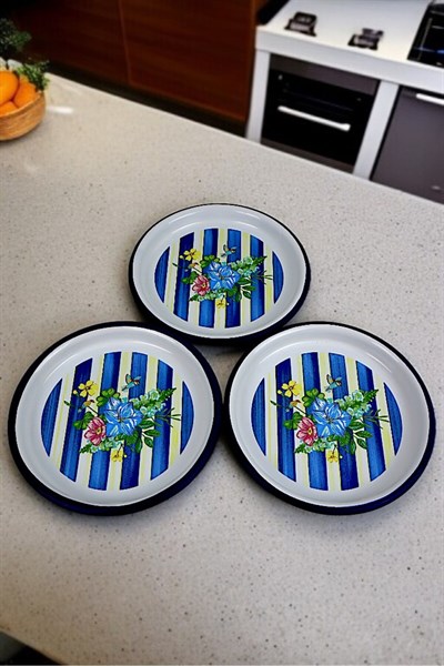 16 Cm 3 Parça Emaye Tabak 3 Kişilik Kahve Tabağı, Servis Tabağı Çerez Tabağı,, Hediye,