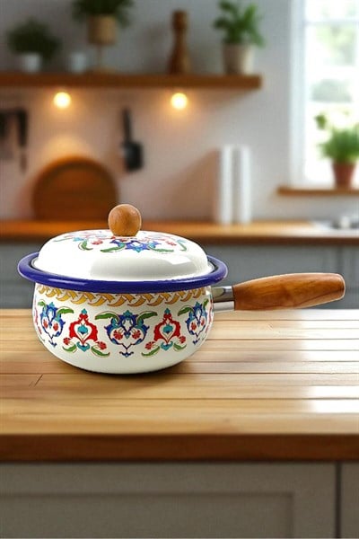 20 No Emaye Tencere Kapaklı, Servis, Yemek Kamp, Piknik, Çeyiz