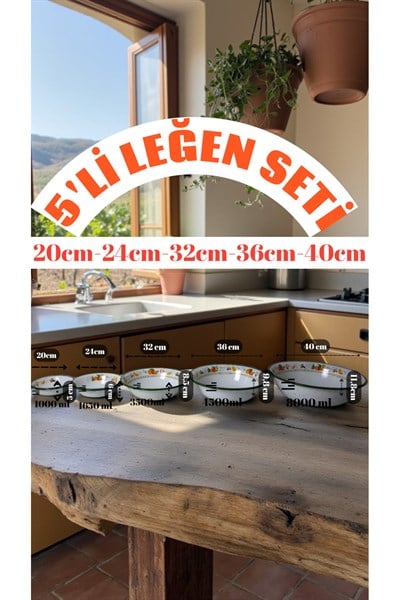 20cm-24cm-32 Cm-36 Cm-40 Cm 5 li Emaye Leğen Çırpma Ve Karıştırma Kabı, Hamur Leğeni,Meyvelik, Çeyiz