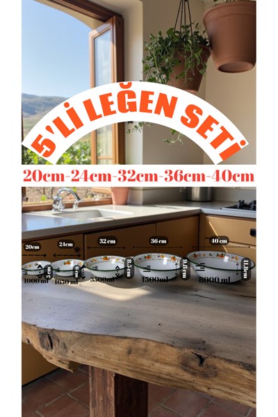 20cm-24cm-32 Cm-36 Cm-40 Cm 5 li Emaye Leğen Çırpma Ve Karıştırma Kabı, Hamur Leğeni,Meyvelik, Çeyiz