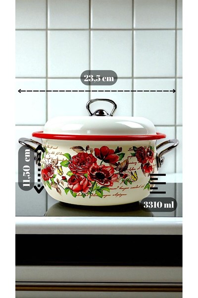 22 No 3L Emaye Tencere, Servis, Yemek Kamp, Piknik, Çeyiz