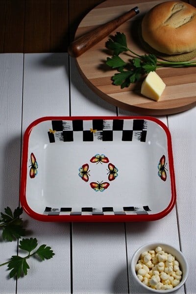 22 No Emaye Dörtgen Tabak Meze Kahvaltılık Kamp Piknik