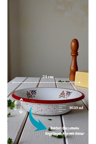 24 Cm Emaye Kase , Çukur Tabak, Salata Tabak, Cips Tabak