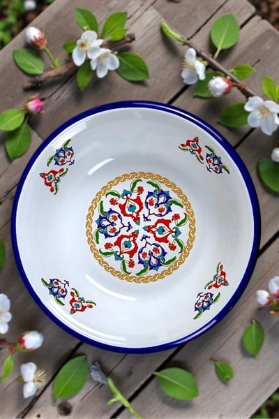 24 Cm Emaye Kase Tabak, Çukur Tabak, Salata Tabak, Cips Tabak