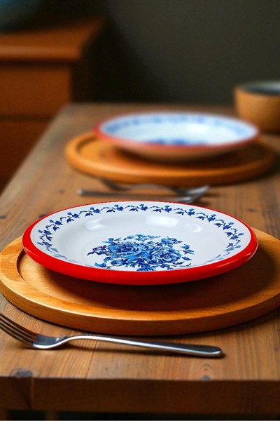 24 No Emaye Yemek Tabak, Servis, Yemek Kamp, Piknik, Çeyiz 24 Cm
