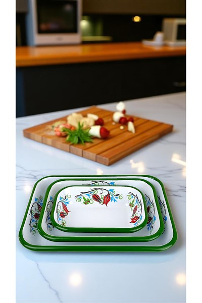 28-22-13 No Emaye Dörtgen Tabak Meze Kahvaltılık Kamp Piknik