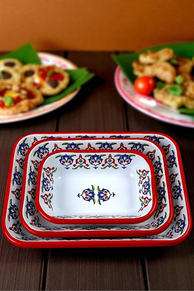 28-22-13 No Emaye Dörtgen Tabak Meze Kahvaltılık Kamp Piknik