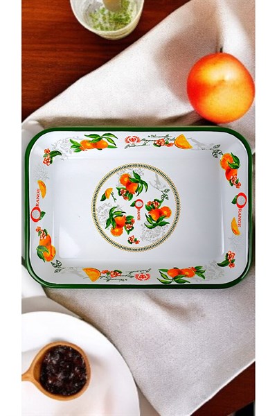 28 No Emaye Dörtgen Tabak Meze Kahvaltılık Kamp Piknik