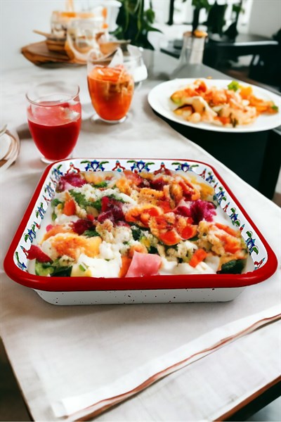 28 No Emaye Dörtgen Tabak Meze Kahvaltılık Kamp Piknik