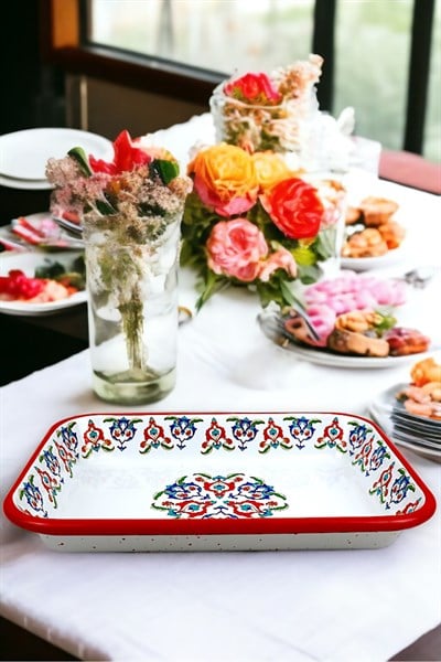 28 No Emaye Dörtgen Tabak Meze Kahvaltılık Kamp Piknik