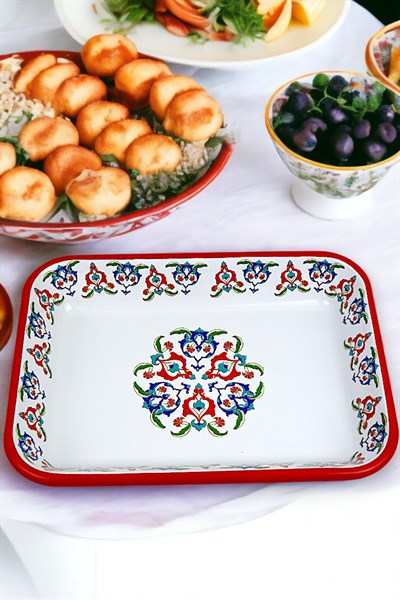 28 No Emaye Dörtgen Tabak Meze Kahvaltılık Kamp Piknik