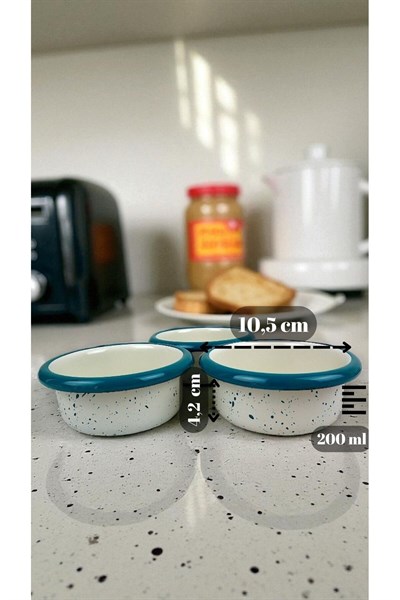 3 Parça 10Cm Emaye Dik Tabak Set , Kahvaltı Tabağı, Reçellik, Zeytin, Peynir Tabağı, Çeyiz, Hediye
