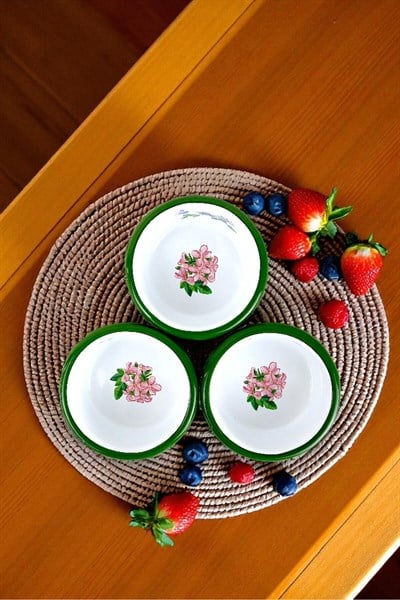 3 Parça 10Cm Emaye Dik Tabak Set , Kahvaltı Tabağı, Reçellik, Zeytin, Peynir Tabağı, Çeyiz, Hediye