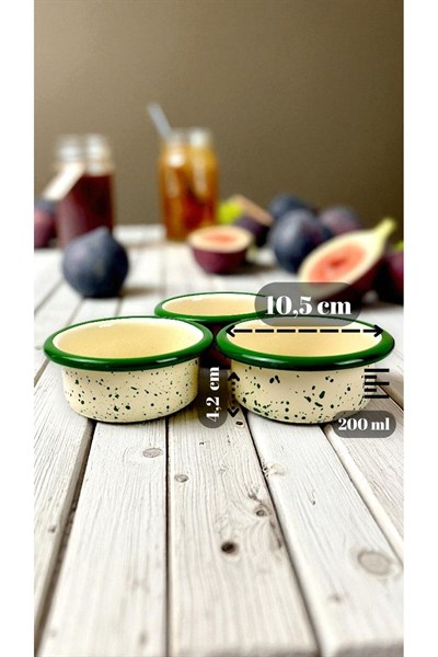 3 Parça 10Cm Emaye Dik Tabak Set , Kahvaltı Tabağı, Reçellik, Zeytin, Peynir Tabağı, Çeyiz, Hediye