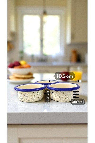 3 Parça 10Cm Emaye Dik Tabak Set , Kahvaltı Tabağı, Reçellik, Zeytin, Peynir Tabağı, Çeyiz, Hediye