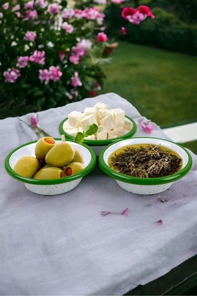 3 Parça 10Cm Emaye Konik Tabak Set , Kahvaltı Tabağı, Reçellik, Zeytin, Peynir Tabağı, Çeyiz, Hediye