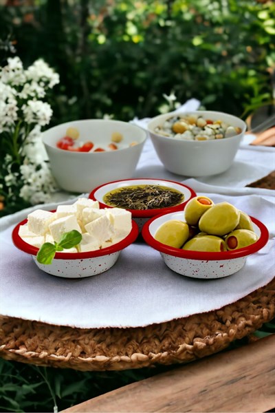 3 Parça 10Cm Emaye Konik Tabak Set , Kahvaltı Tabağı, Reçellik, Zeytin, Peynir Tabağı, Çeyiz, Hediye