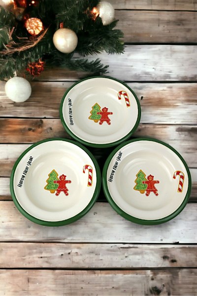 3 Parça 14Cm Emaye Tabak Set ,Kahvaltı Tabağı,Reçellik, Zeytin, Peynir Tabağı, Çeyiz, Yılbaşı Hediye
