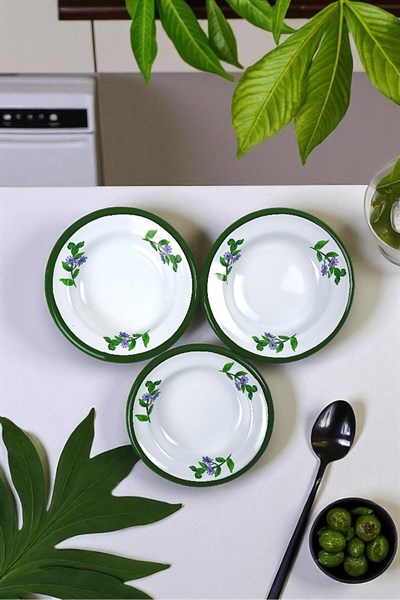 3 Parça 14Cm Emaye Tabak Set ,Kahvaltı Tabağı,Reçellik, Zeytin, Peynir Tabağı, Çeyiz, Yılbaşı Hediye