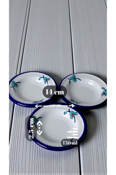 3 Parça 14Cm Emaye Tabak Set ,Kahvaltı Tabağı,Reçellik, Zeytin, Peynir Tabağı, Çeyiz