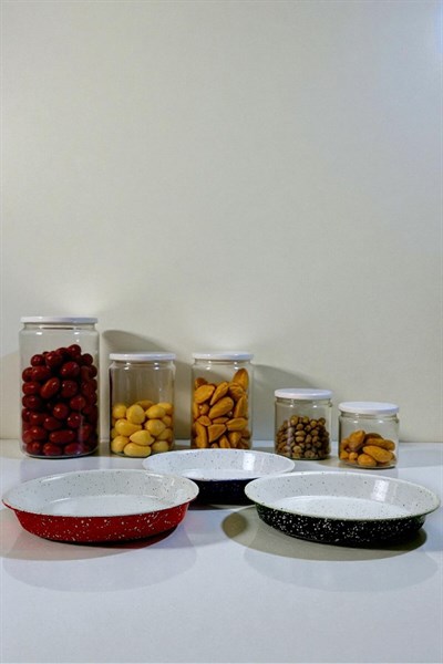 3 parça30-30-30 No Emaye Fırın Tepsi Yuvarlak Tepsi ~30 cm~30 Cm~30 cm
