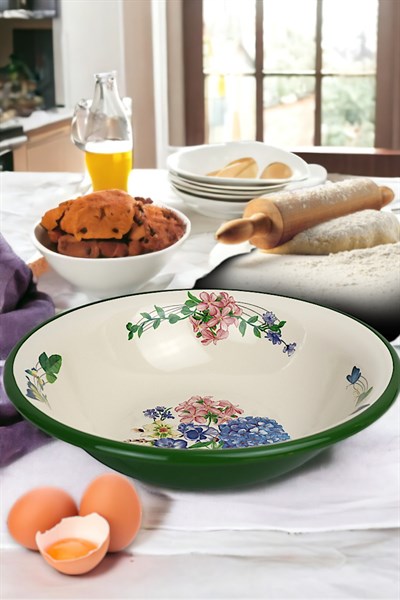 32 Cm 3.5Litre Emaye Leğen Çırpma ve Karıştırma Kabı, Hamur Leğeni. Meyvelik. Çeyiz.  Büyük Kase