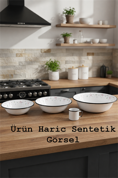 32 Cm-36 Cm-40 Cm 3 Lü Emaye Leğen Çırpma Ve Karıştırma Kabı, Hamur Leğeni,Meyvelik, Çeyiz, Hediye,