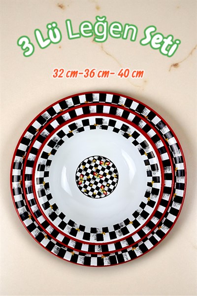 32 Cm-36 Cm-40 Cm 3 Lü Emaye Leğen Çırpma Ve Karıştırma Kabı, Hamur Leğeni,Meyvelik, Çeyiz, Hediye,