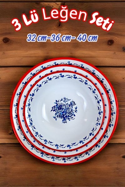 32 Cm-36 Cm-40 Cm 3 Lü Emaye Leğen Çırpma Ve Karıştırma Kabı, Hamur Leğeni,Meyvelik, Çeyiz, Hediye,