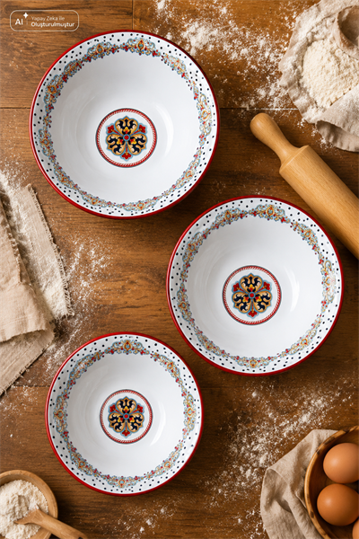 32 Cm-36 Cm-40 Cm 3 Lü Emaye Leğen Çırpma Ve Karıştırma Kabı, Hamur Leğeni,Meyvelik, Çeyiz, Hediye