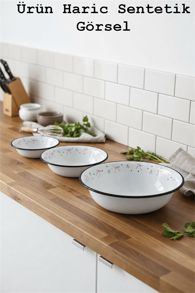 32 Cm-36 Cm-40 Cm 3 Lü Emaye Leğen Çırpma Ve Karıştırma Kabı, Hamur Leğeni,Meyvelik, Çeyiz, Hediye,