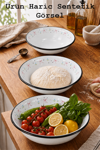 32 Cm-36 Cm-40 Cm 3 Lü Emaye Leğen Çırpma Ve Karıştırma Kabı, Hamur Leğeni,Meyvelik, Çeyiz, Hediye,