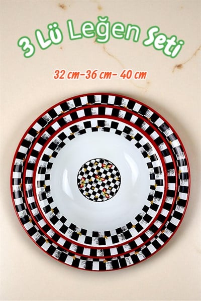 32 Cm-36 Cm-40 Cm 3 Lü Emaye Leğen Çırpma Ve Karıştırma Kabı, Hamur Leğeni,Meyvelik, Çeyiz, Hediye,