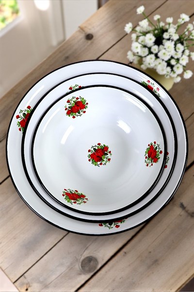 32 Cm-36 Cm-40 Cm 3 Lü Emaye Leğen Çırpma Ve Karıştırma Kabı, Hamur Leğeni,Meyvelik, Çeyiz, Hediye,