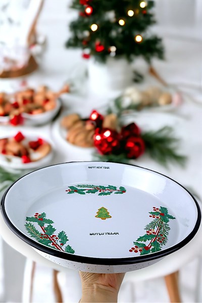 34 No Emaye Fırın Tepsi Yuvarlak Tepsi ~34 Cm