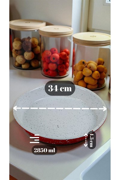 34 No Emaye Fırın Tepsi Yuvarlak Tepsi ~34 Cm