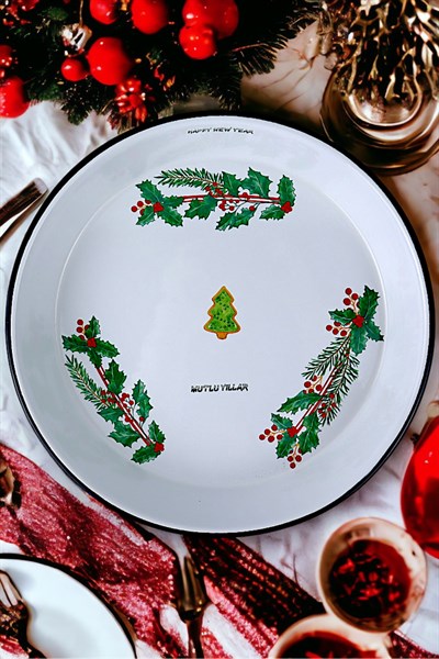 34 No Emaye Fırın Tepsi Yuvarlak Tepsi ~34 Cm