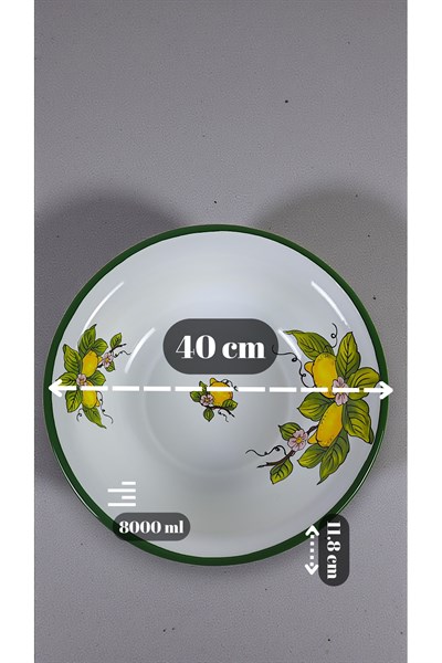 40 Cm 8Litre Emaye Leğen Çırpma Ve Karıştırma Kabı, Hamur Leğeni,Meyvelik, Çeyiz, Hediye, Büyük Kase