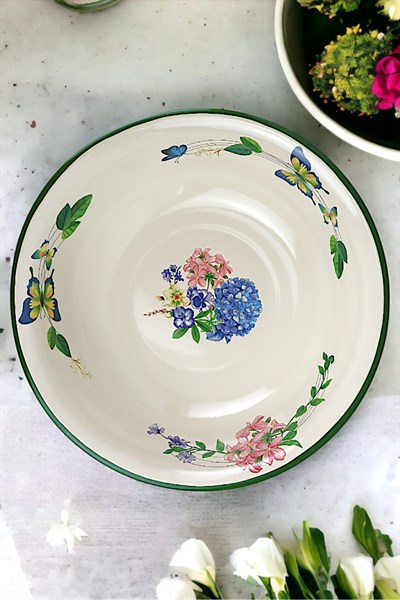 40 Cm 8Litre Emaye Leğen Çırpma Ve Karıştırma Kabı, Hamur Leğeni,Meyvelik, Çeyiz, Hediye, Büyük Kase