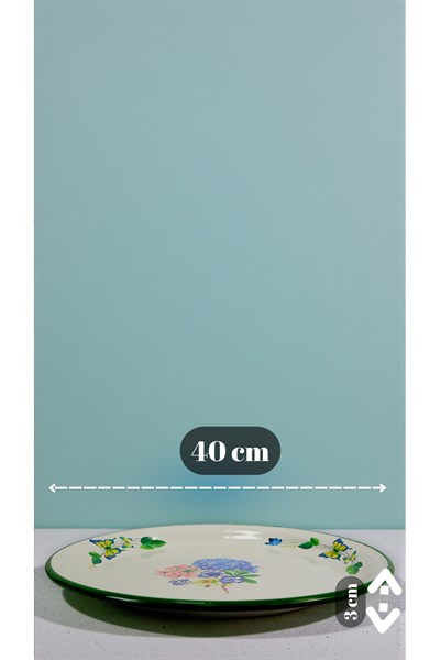 40 No Krem Emaye Sini Sofra, Yemek Sunum Tepsi, Yer Sofrası Çinko ~38 Cm