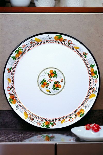 50 No Emaye Sini Sofra, Yemek Sunum Tepsi, Yer Sofrası Çinko ~48 Cm