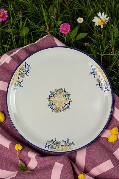 50 No Emaye Sini Sofra, Yemek Sunum Tepsi, Yer Sofrası Çinko ~48 Cm