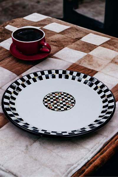 50 No Emaye Sini Sofra, Yemek Sunum Tepsi, Yer Sofrası Çinko ~48 Cm