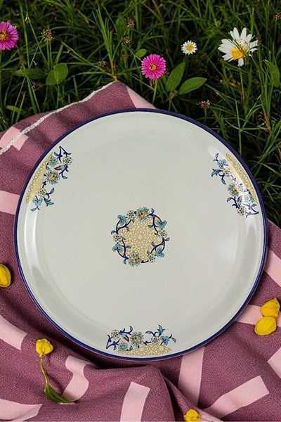 50 No Emaye Sini Sofra, Yemek Sunum Tepsi, Yer Sofrası Çinko ~48 Cm