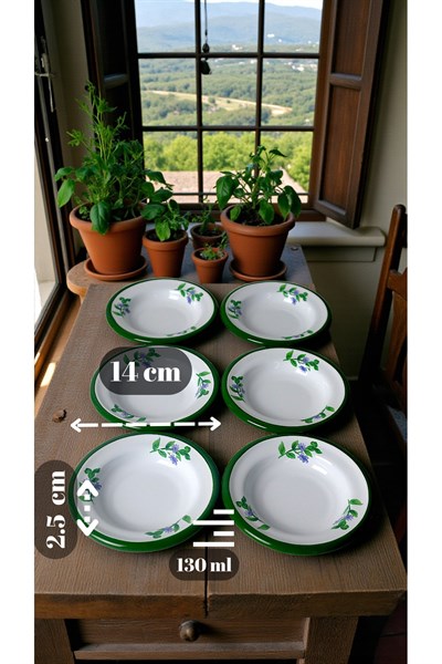 6 Parça 14Cm Emaye Tabak Set ,Kahvaltı Tabağı,Reçellik, Zeytin, Peynir Tabağı, Çeyiz
