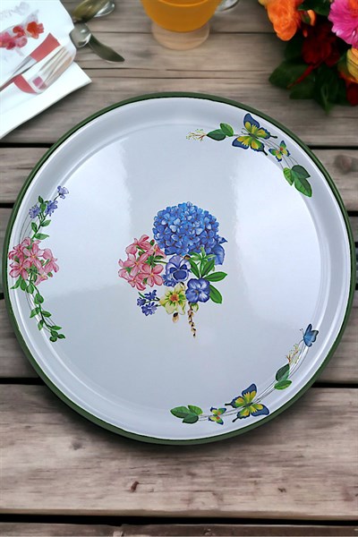 60 No Emaye Sini Sofra, Yemek Sunum Tepsi, Yer Sofrası Çinko ~58 Cm 1mm.KALIN ÜRÜN.