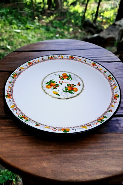 60 No Emaye Sini Sofra, Yemek Sunum Tepsi, Yer Sofrası Çinko ~58 Cm