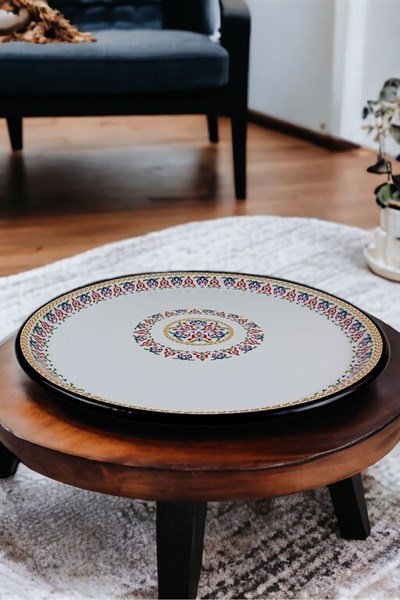 60 No Emaye Sini Sofra, Yemek Sunum Tepsi, Yer Sofrası Çinko ~58 Cm