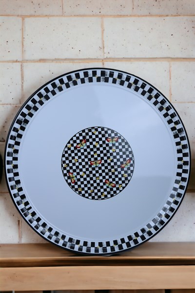 60 No Emaye Sini Sofra, Yemek Sunum Tepsi, Yer Sofrası Çinko ~58 Cm